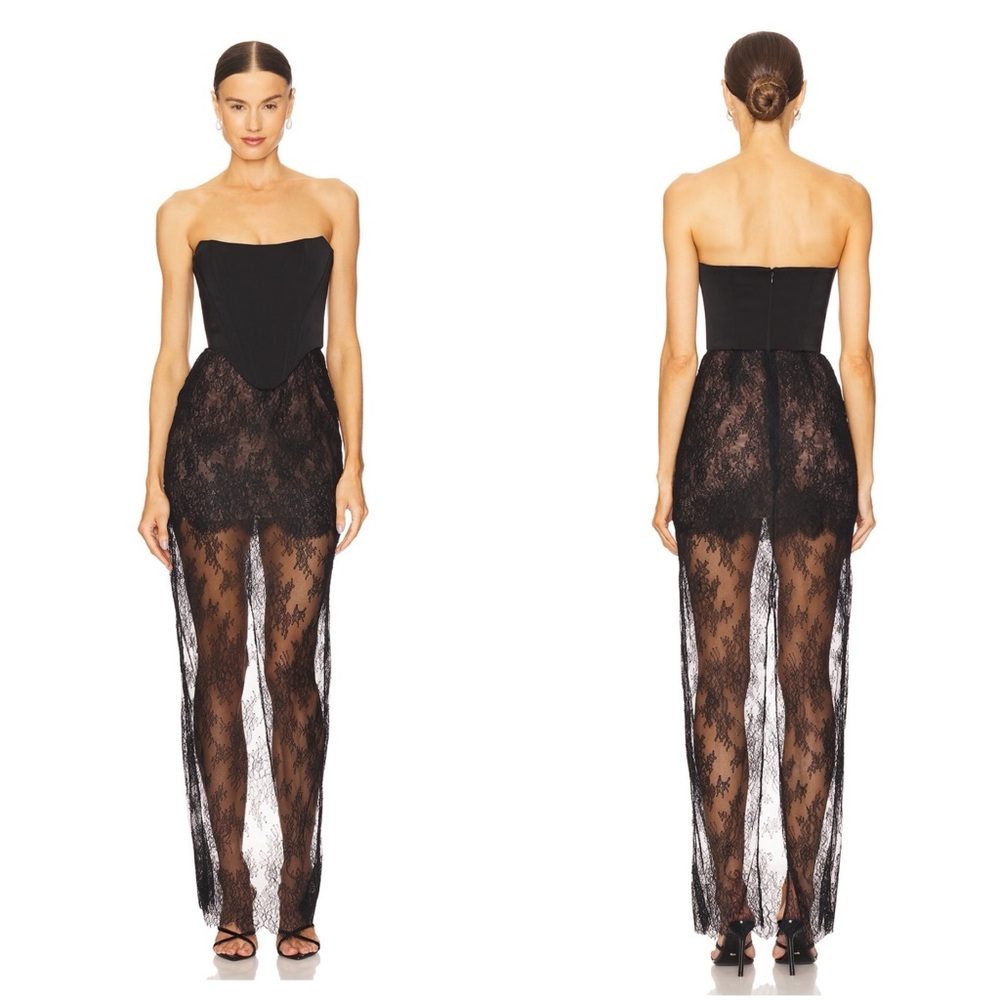 NWT NBD Revolve Nisa Strapless Lace Sheer Maxi Dress in Black Size XS $328 MSRP